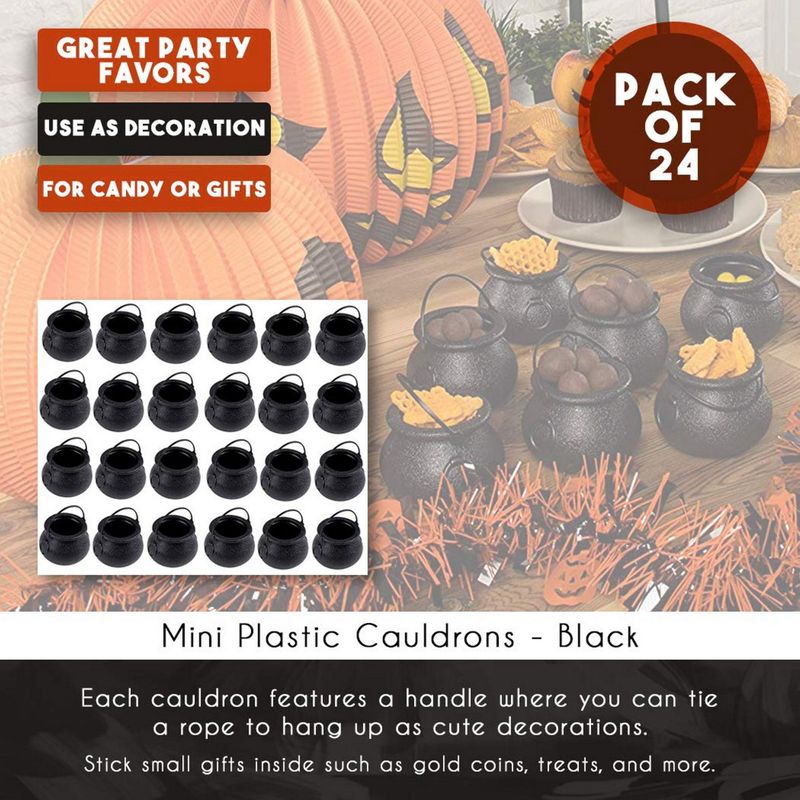 Halloween Mini Plastic Cauldrons, Novelty Candy Holder Buckets (24 Pack)