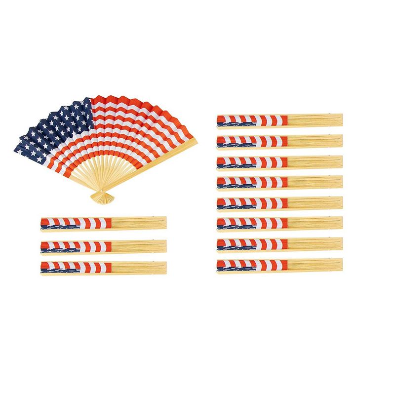 American Flag Handheld Fans, Fourth of July Party Favors  (14 In, 12 Pack)