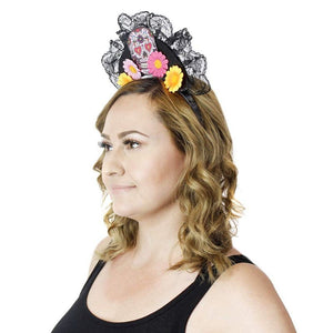 Day of the Dead Headbands Sugar Skull Rose and Black Lace Crowns (3 Pack)