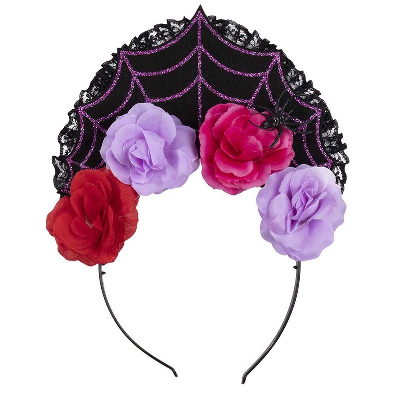 Day of the Dead Headbands Sugar Skull Rose and Black Lace Crowns (3 Pack)