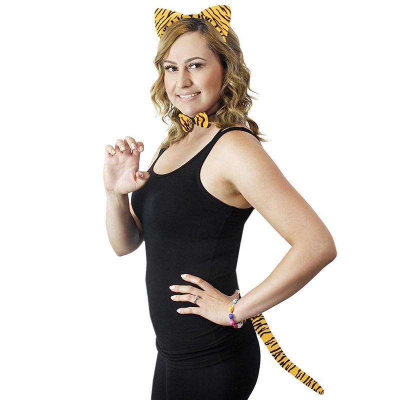 Halloween Tiger Costume - 2-Set Tiger Ears Headband Tail and Bow Tie, Animal Cosplay Kit