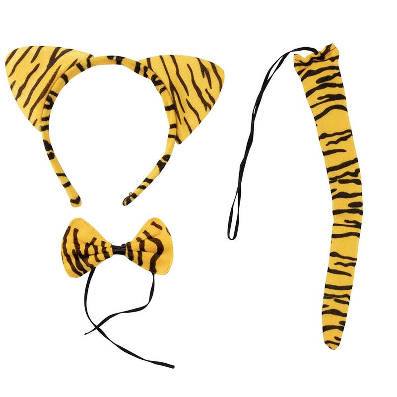 Halloween Tiger Costume - 2-Set Tiger Ears Headband Tail and Bow Tie, Animal Cosplay Kit