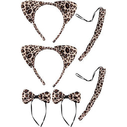 Halloween Leopard Costume - 2-Set Leopard Ears Headband Tail and Bow Tie, Animal Cosplay Kit