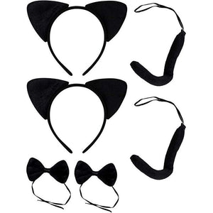 Halloween Black Cat Costume - 2-Set Cat Ears Headband Tail and Bow Tie, Animal Cosplay Kit