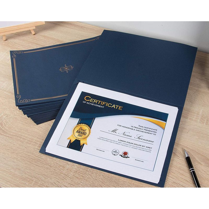 24 Pack Diploma Cover Holders for Letter-Sized Award Certificate, Gold Foil Border, Navy Blue