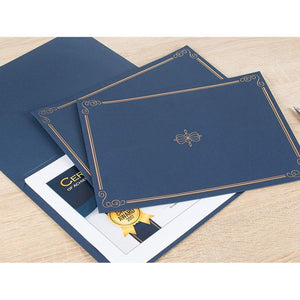 24 Pack Diploma Cover Holders for Letter-Sized Award Certificate, Gold Foil Border, Navy Blue