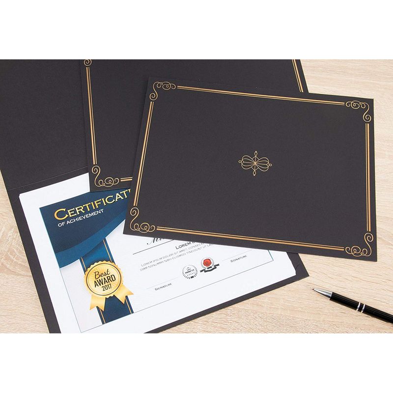 Certificate Holders - 24-Pack Diploma Cover, Document Cover for Letter-Sized Award Certificates, Black, Gold Foil, 11.2 x 8.7 Inches