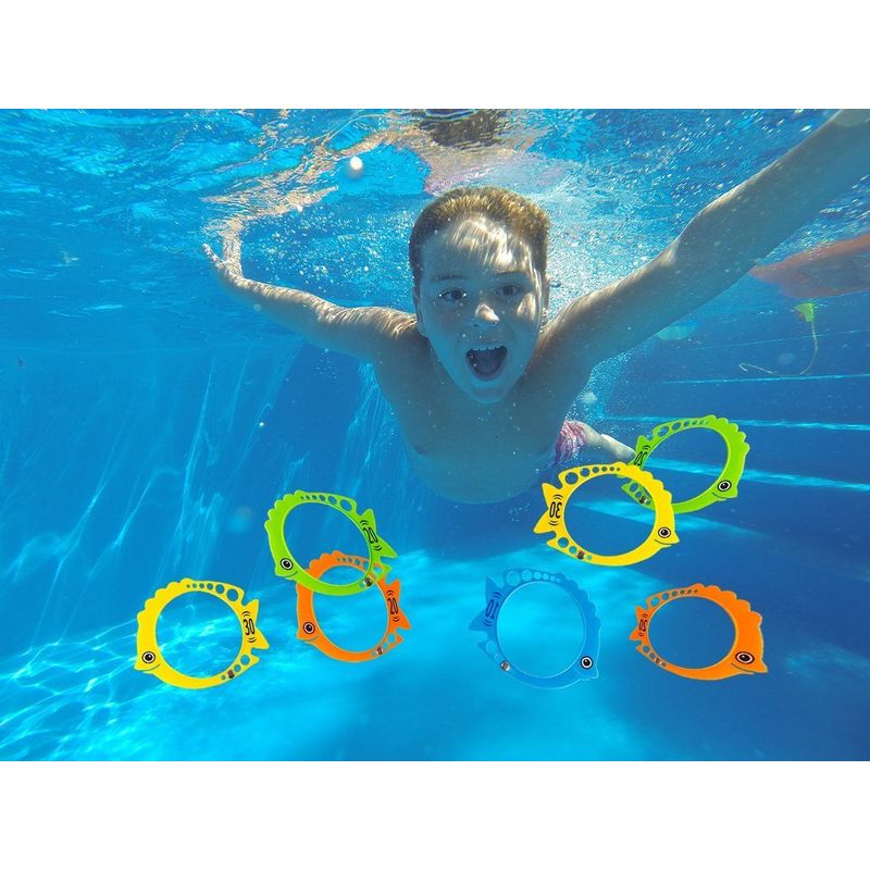 Fish Shaped Pool Diving Water Rings for Kids, Swimming Dive Toys (12 Pack)