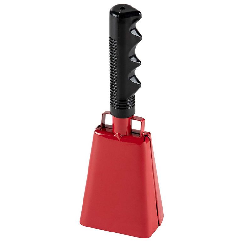 Cowbell with Handle - 2-Pack Cow Bell Noismakers, Loud Call Bells for Cheers, Sports Games, Weddings, Farm, Red, 3 x 9.125 x 2 Inches