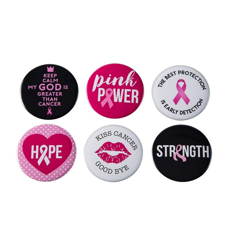 Breast Cancer Awareness Buttons, Round Pins in 6 Designs (2.25 Inches, 24-Pack)