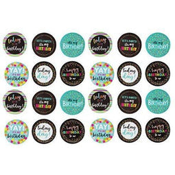 Happy Birthday Pinback Party Buttons (2.25 Inches, 6 Designs, 24-Pack)