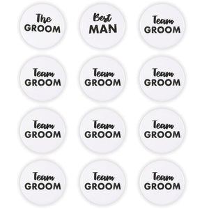 White Bachelor Party Pins for Party Supplies (2.2 Inches, 12 Pack)