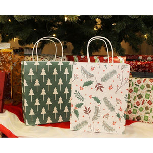 Christmas Gift Wrapping Bags with Handles, Festive Holiday Designs (10 x 4.25 In, 24 Pack)