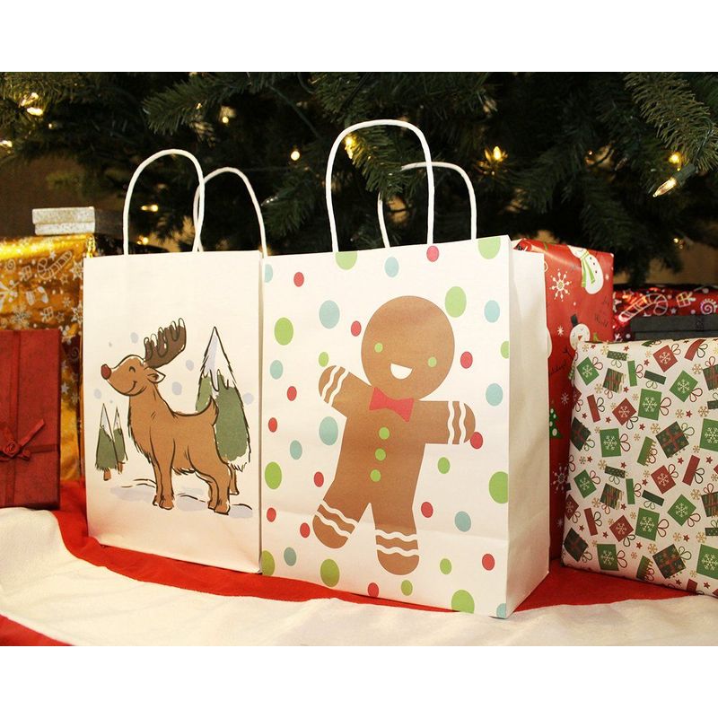 Gift Bags with Handles for Christmas, Kraft Paper Gift Bag (10 x 4.25 x 8 In, 24 Pack)