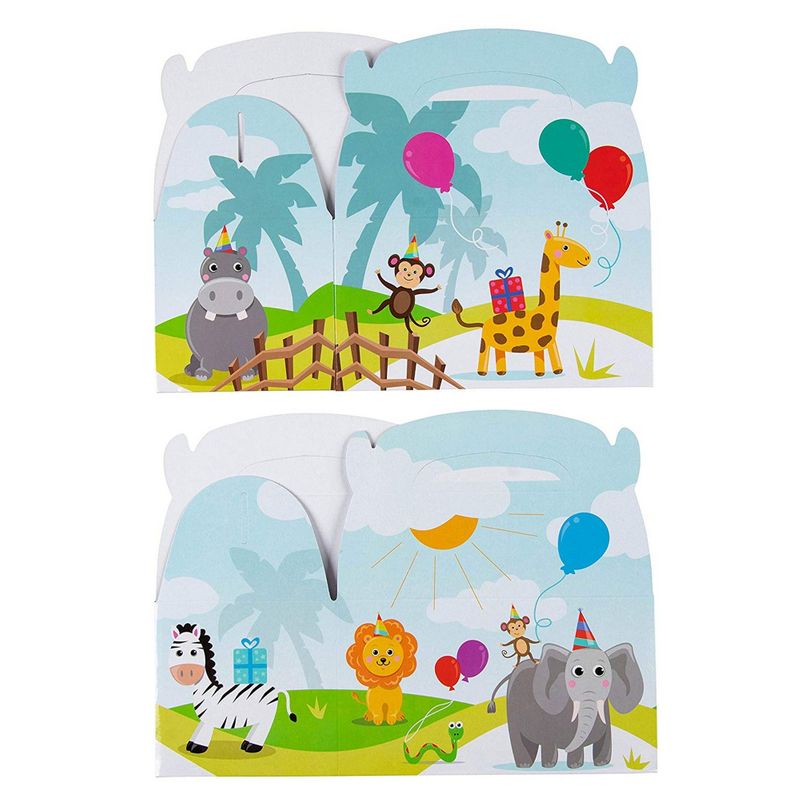 Treat Boxes - 24-Pack Paper Party Favor Boxes, Zoo Animal Design Goodie Boxes for Birthdays and Events, 2 Dozen Party Gable Boxes, 6 x 3.3 x 3.6 inches