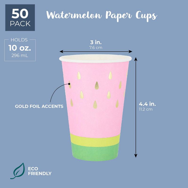 Watermelon Paper Cups for Summer Party (10 oz, 50 Pack)