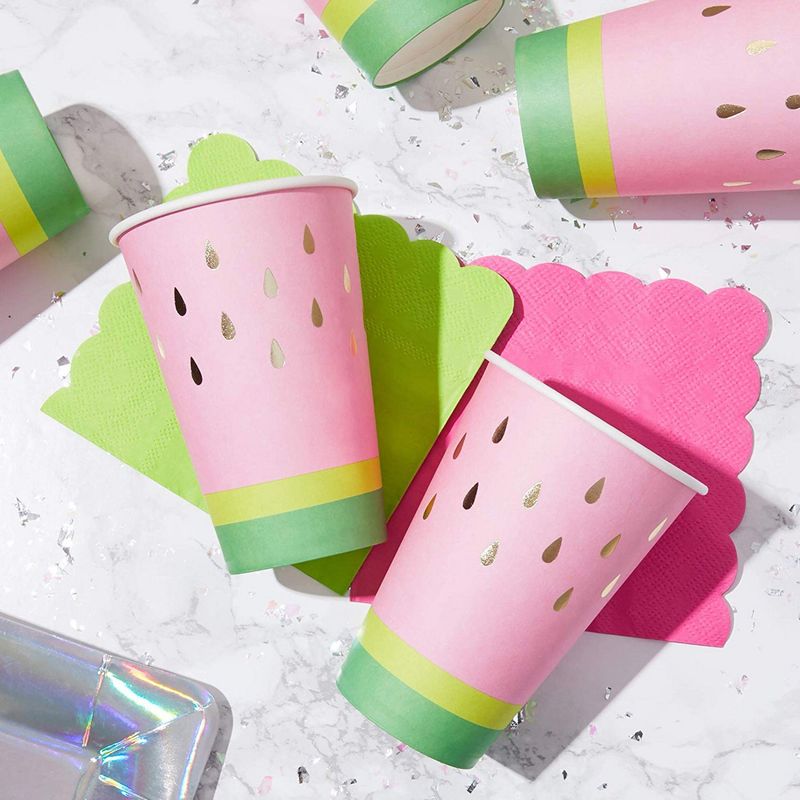 Watermelon Paper Cups for Summer Party (10 oz, 50 Pack)