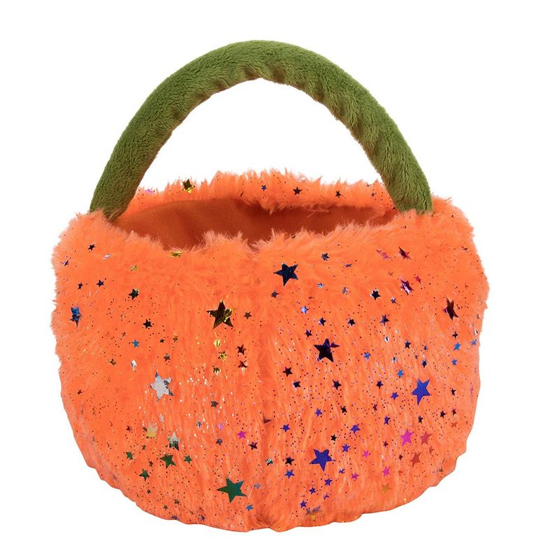 Plush Jack-O-Lantern Trick or Treat Bag for Halloween (8 x 7.7 x 8 Inches)