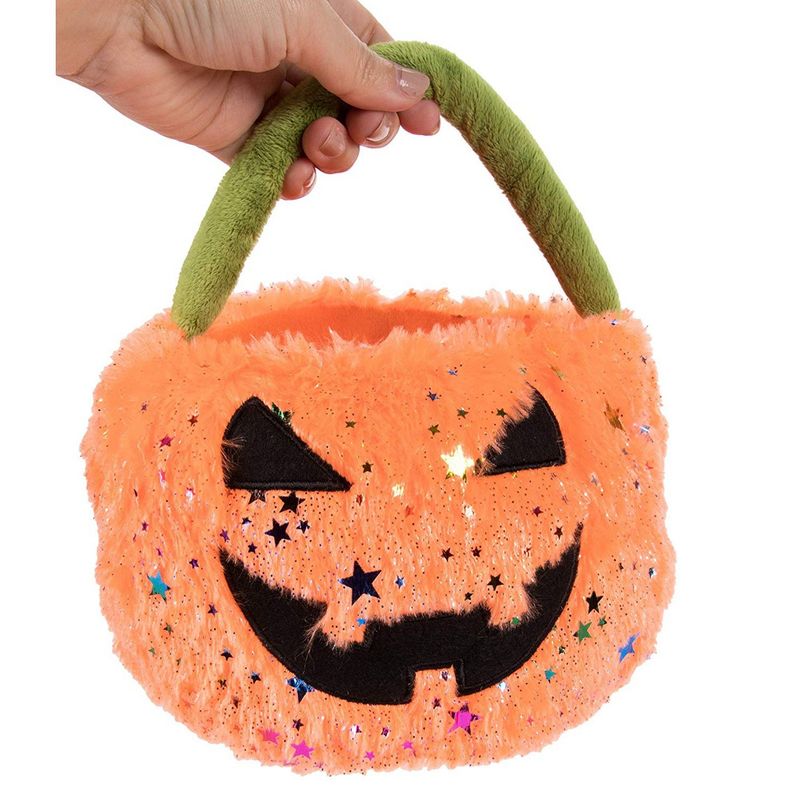 Plush Jack-O-Lantern Trick or Treat Bag for Halloween (8 x 7.7 x 8 Inches)