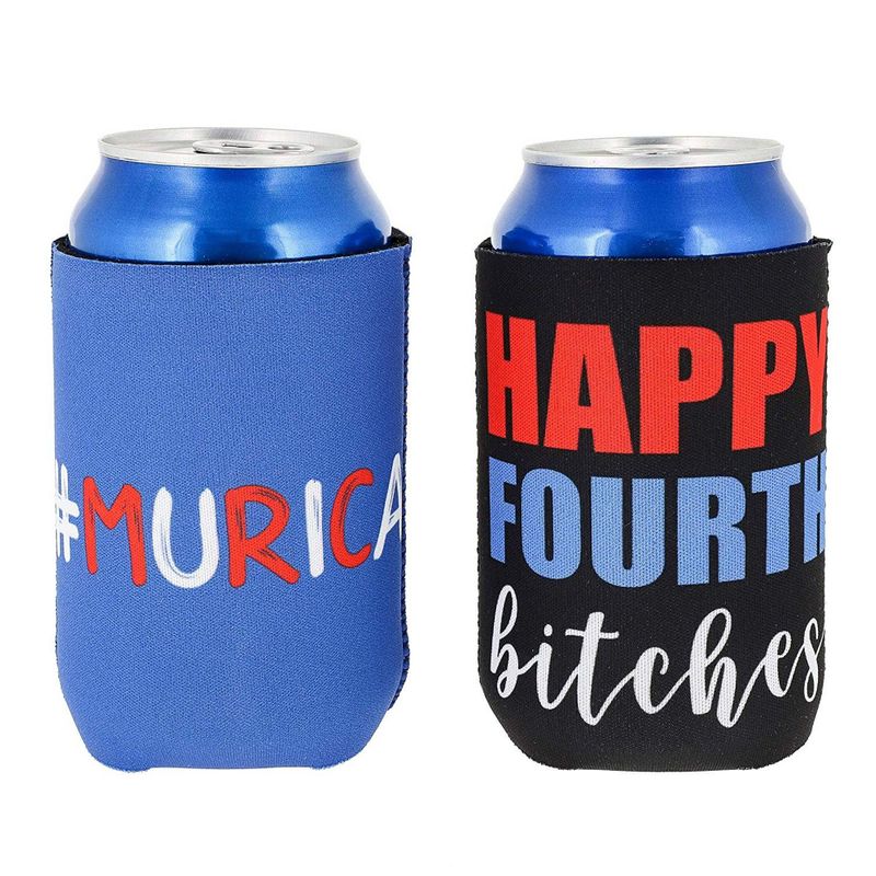 Funny Patriotic Beer Can Sleeves for 4th of July, Memorial Day (12 Pack)