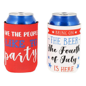 Funny Patriotic Beer Can Sleeves for 4th of July, Memorial Day (12 Pack)