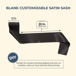 Blank Customizable Satin Sash (8 Pack), Black