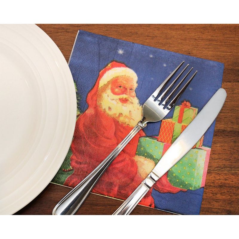 Santa Claus Blue Paper Napkins for Christmas Party (6.5 x 6.5 Inches, 100 Pack)