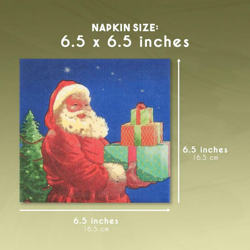 Santa Claus Blue Paper Napkins for Christmas Party (6.5 x 6.5 Inches, 100 Pack)