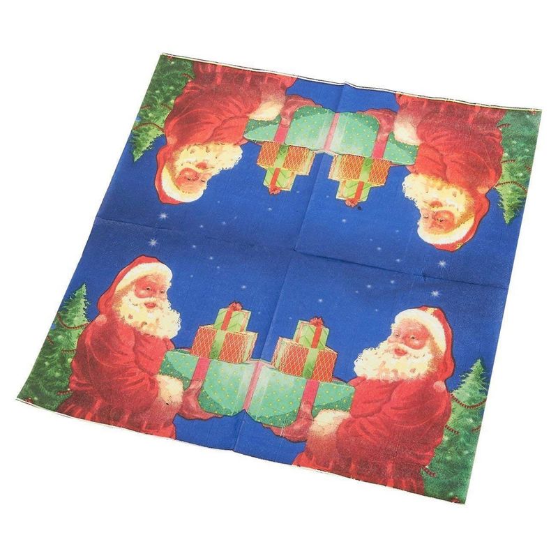 Santa Claus Blue Paper Napkins for Christmas Party (6.5 x 6.5 Inches, 100 Pack)