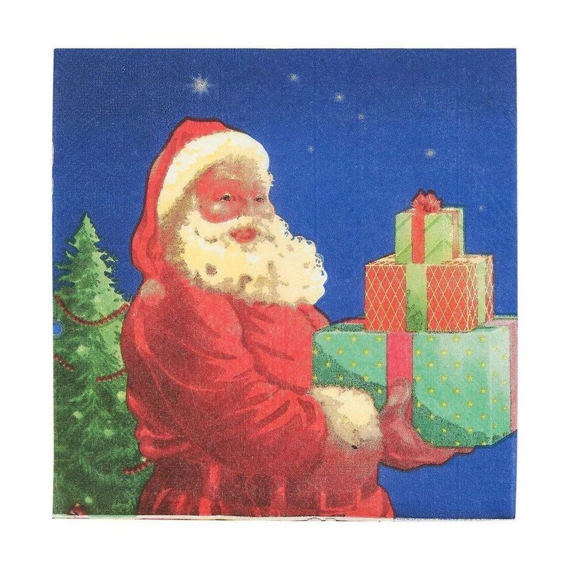 Santa Claus Blue Paper Napkins for Christmas Party (6.5 x 6.5 Inches, 100 Pack)