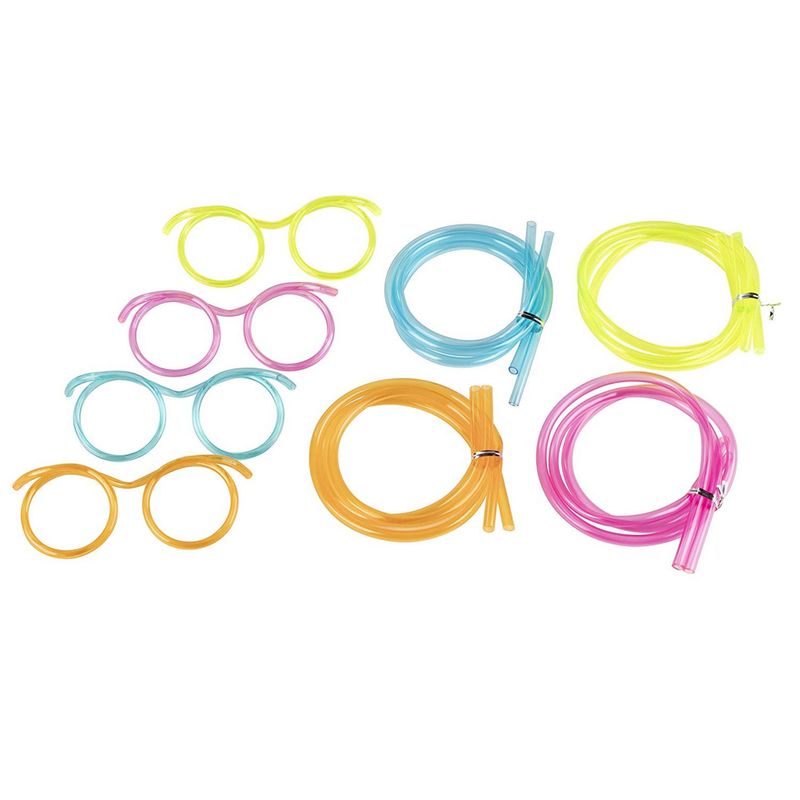 Silly Straw Glasses - 12-Pack Flexible Drinking Straw Novelty Eyeglass Frame, Bar Accessories, for Birthdays, Bridal Showers, Party Supplies, Favors, Game Ideas, 4 Assorted Colors