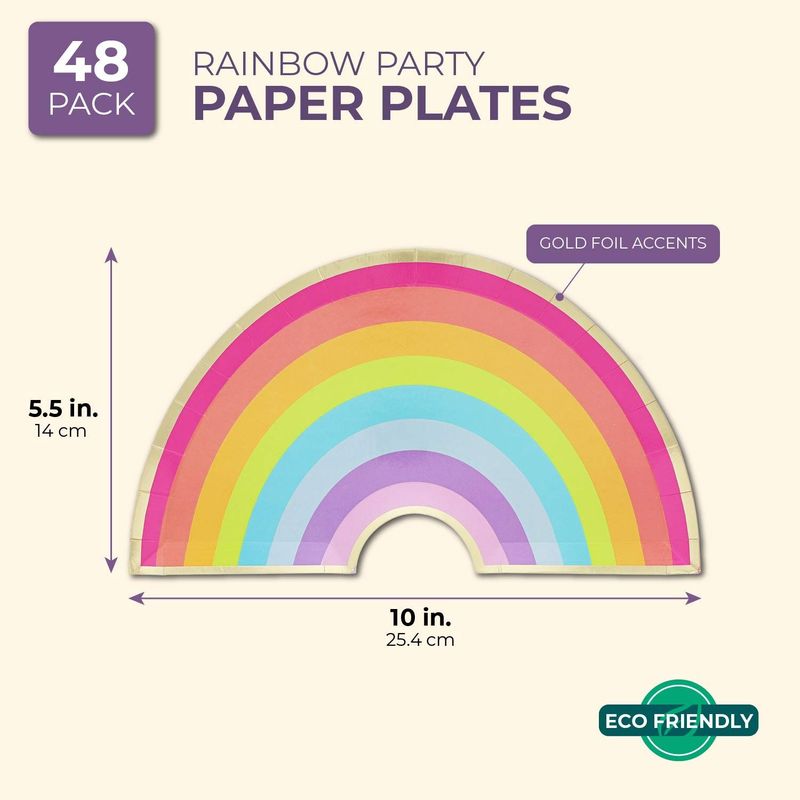 Unicorn Party Supplies, Rainbow Plates (10 x 5.5 In, 48-Pack)