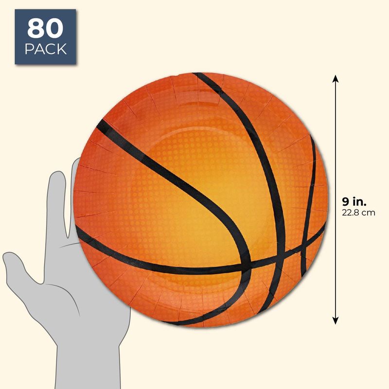 Paper Basketball Plates, Game Day Sports Party Supplies, (9 In, 80 Pack)