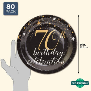 70th Birthday Plates (9 In, 80 Pack)