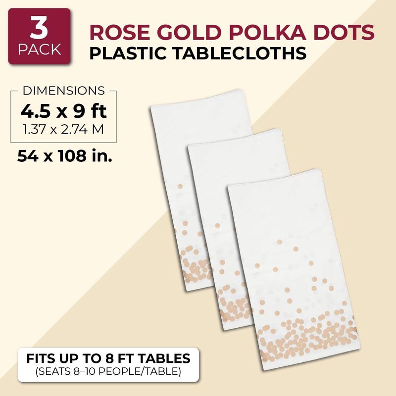Blue Panda Rose Gold PE with Foil Print Table Cover (3 Pack) 54 x 108 inches