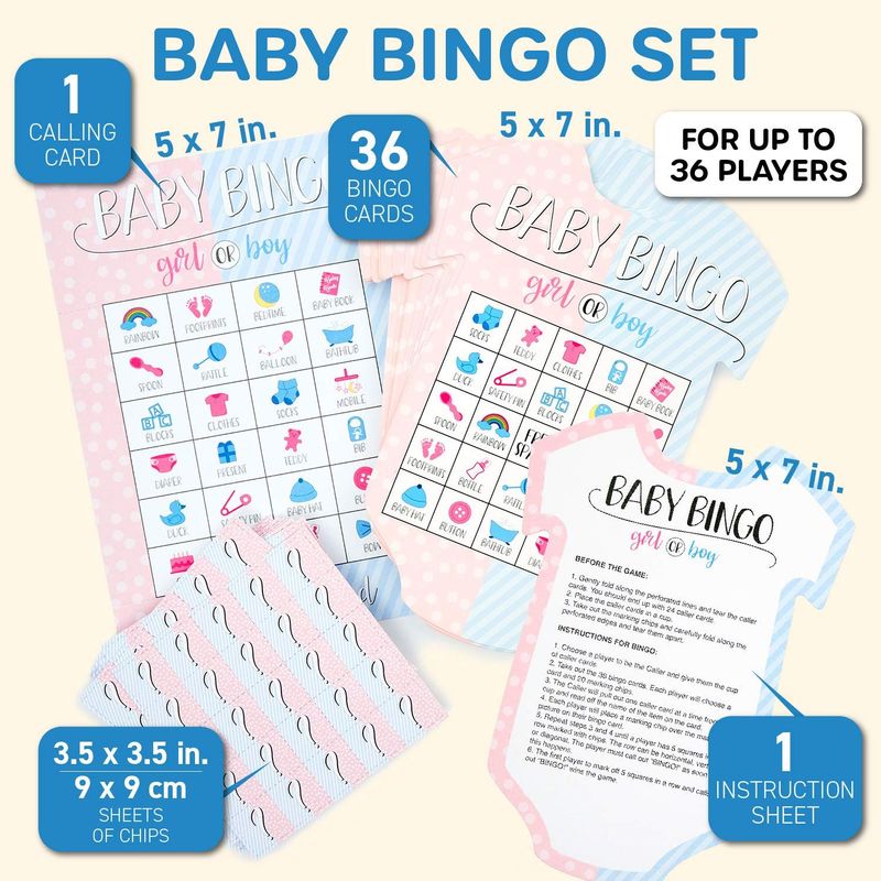Blue Panda Gender Reveal Party Games, Baby Bingo for 36 Guests