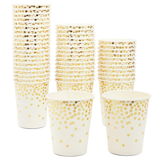 Party Paper Cups with Gold Foil Confetti – Pack of 50, 9 oz