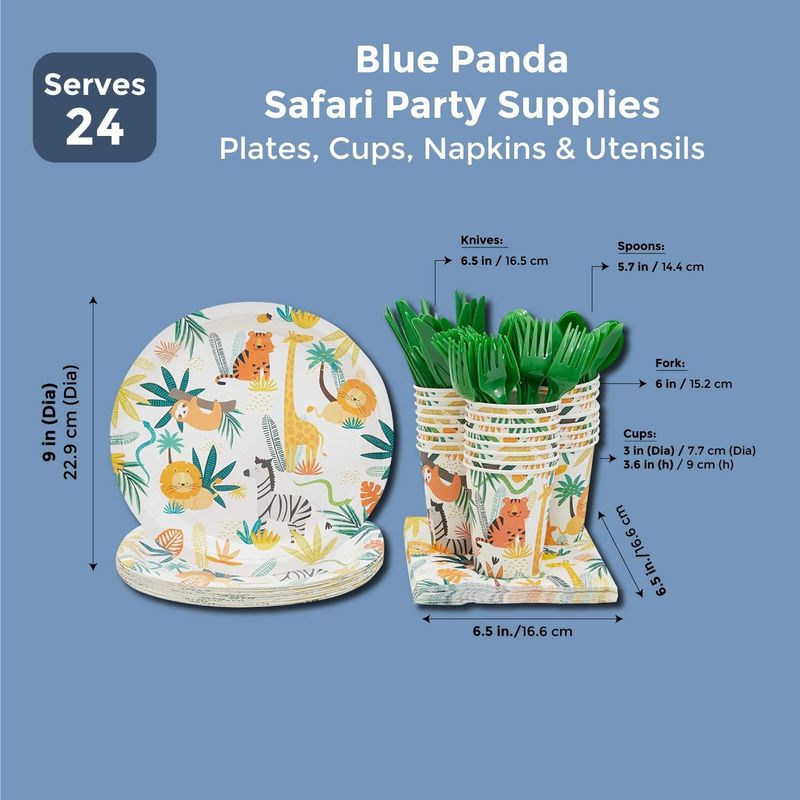 Jungle Theme Safari Birthday Animal Party Decorations Plates and Dinnerware Supplies (144 Pieces, Serves 24)