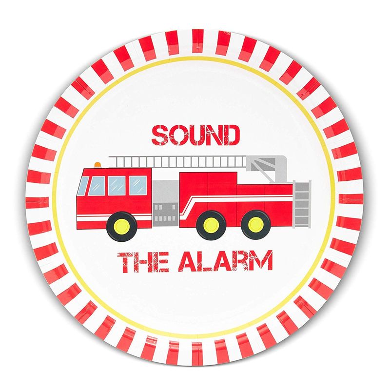 Fire Truck Birthday Party Dinnerware Set, Sound the Alarm (144 Pieces, Serves 24)