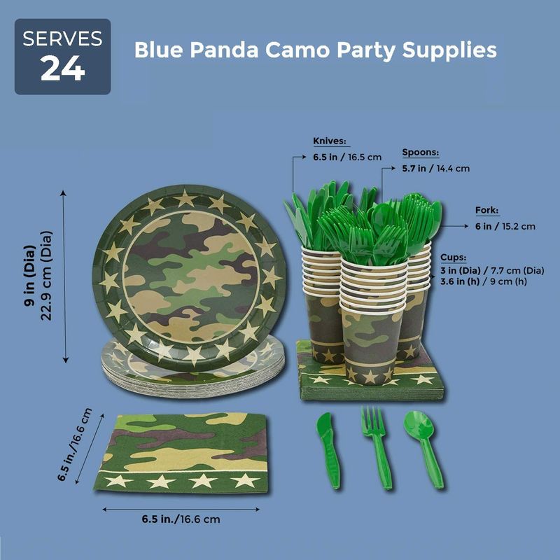 Camouflage Dinnerware Set and Party Supplies (144 Pieces, Serves 24)