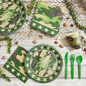 Camouflage Dinnerware Set and Party Supplies (144 Pieces, Serves 24)