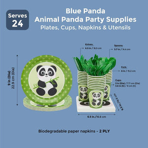 Animal Panda Birthday Party Supplies and Dinnerware Set (144 Pieces, Serves 24)