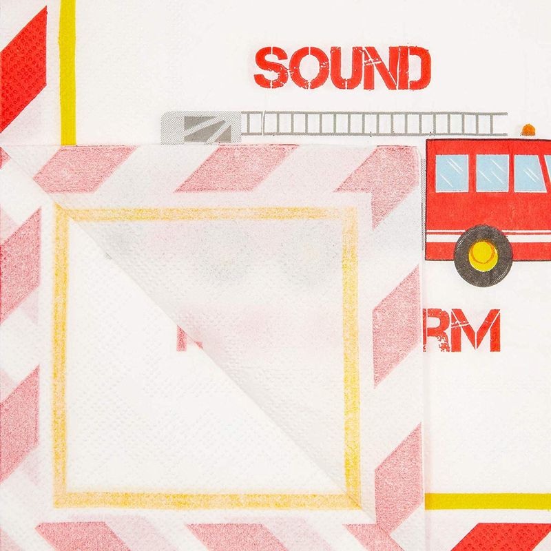 Fire Truck Paper Napkins for Kid's Birthday Party (6.5 x 6.5 In, 100 Pack)