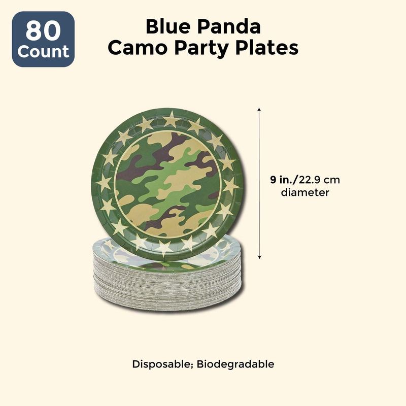 Blue Panda Camo Party Plates (80 Count) 9 Inches