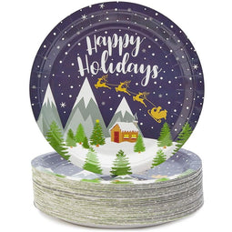 Blue Panda Christmas Plates, Disposable (80 Count) 9 Inches