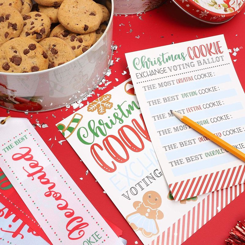 Christmas Cookie Exchange Party Voting Kit with Award Ribbons (24 Cards, 6 Ribbons)