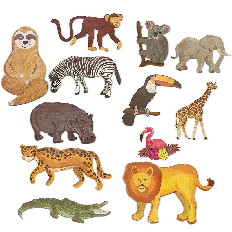 Jungle Animal Safari Paper Cutouts for Home and Party Decor (12-Count)