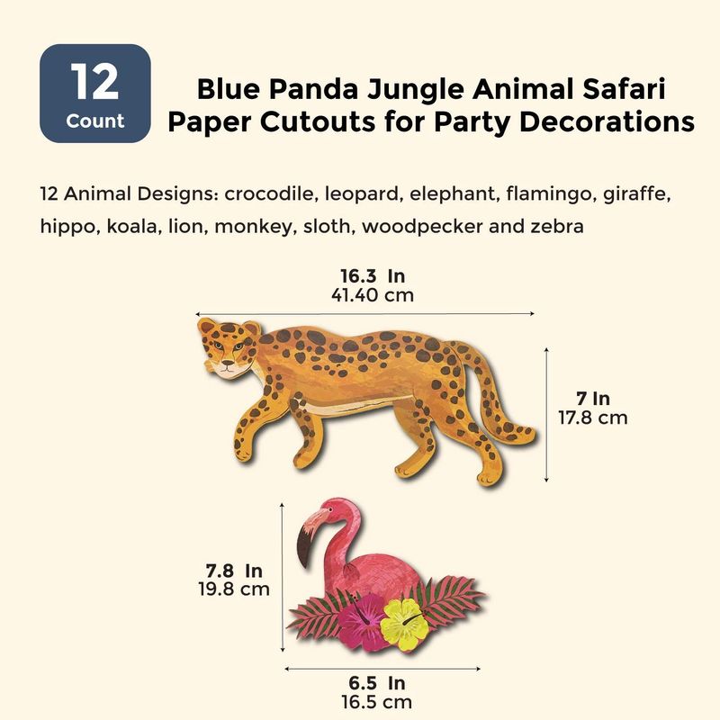 Jungle Animal Safari Paper Cutouts for Home and Party Decor (12-Count)