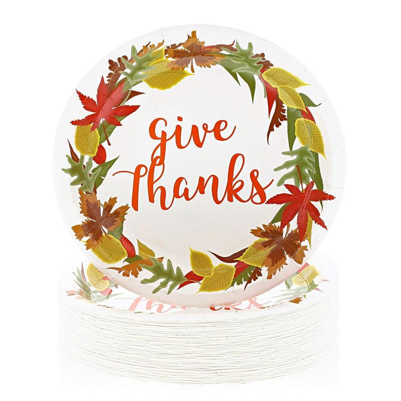 Give Thanks Paper Plates for Thanksgiving Party (10 In, 50 Pack)