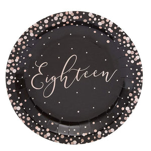 18th Birthday Party Paper Plates with Rose Gold Foil Polka Dots (9 in, 80 Pack)